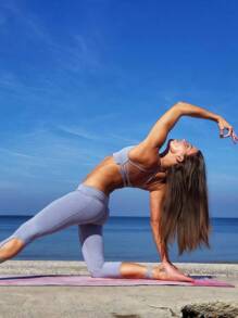 1 件高密度抗撕裂粉色/蓝色运动瑜伽垫，厚度 0.4 厘米，带绑带，可选瑜伽砖，多种颜色可选，健身运动垫带易收紧绑带，适合家庭锻炼