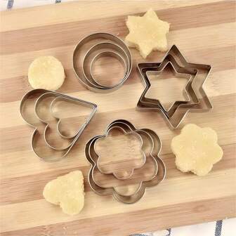 3pcs/12pcs Stainless Steel Cookie Cutter Mold Set - Christmas, Halloween, Thanksgiving Theme - Heart, Circle, Star, Flower Shapes For Baking And Cookie Making