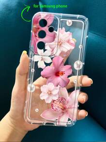 Pink Flower Floral Print Clear Case Compatible With IPhone