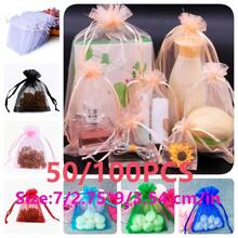 10/50/100pcs Gift Packaging Bags, Multi-Color Organza Candy Bags, Tableware, Size: 7*9CM, Various Holiday Party Packaging Supplies, Festival Home Decor