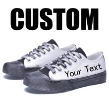 定制个性化文字/姓名/日期/字母印花低帮帆布涂鸦运动鞋，宽幅休闲系带滑板鞋，男女通用，适合结婚纪念日/婚礼/万圣节/圣诞节/新年/感恩节个性化礼物/生日礼物 - 白色 - 查看 4