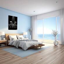 Deux chaises projetant des ombres sur un sol rayé noir et blanc. Grande peinture murale encadrée en bois, décoration d'intérieur, peinture à l'huile - Chambre, salle de bain, salon, bureau, cuisine, cadeaux de Noël - 1 pièce