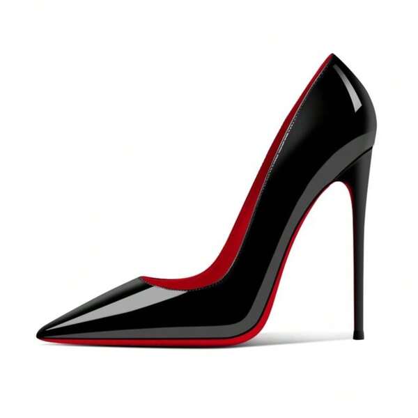 Scarpe col tacco alto scarpe da cannone da letto donna tacco fine 2025 primavera e autunno nuovo nero fondo rosso 10 cm grandi dimensioni scarpe singole a punta