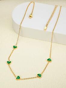 MONALLY 18K Gold Plated 1pc Glamorous Heart Green Gold Women Necklace Girls' Pendant Chain Stainless Steel Jewelry Versatile Best Friend Birthday Anniversary Gift Western Fashion Style