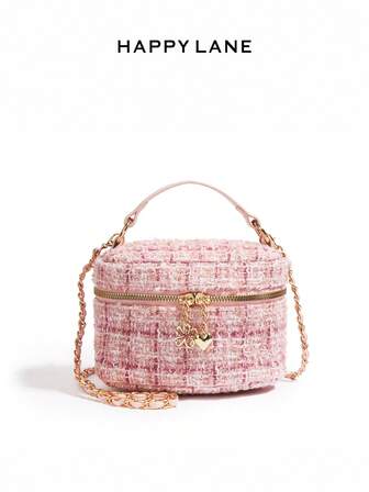  HAPPY LANE axelväska i tweedkedja för kvinnor, klassisk designerinspirerad handväska, elegant pärlhandtag Crossbody-väska, mångsidig för shopping, fritidskläder, arbete och kvällskläder