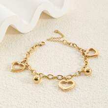 1 件复古不锈钢钥匙扣吊坠，钛钢爱心元素设计手链，时尚百搭情侣礼物 - 珍珠愛心 - 查看 8