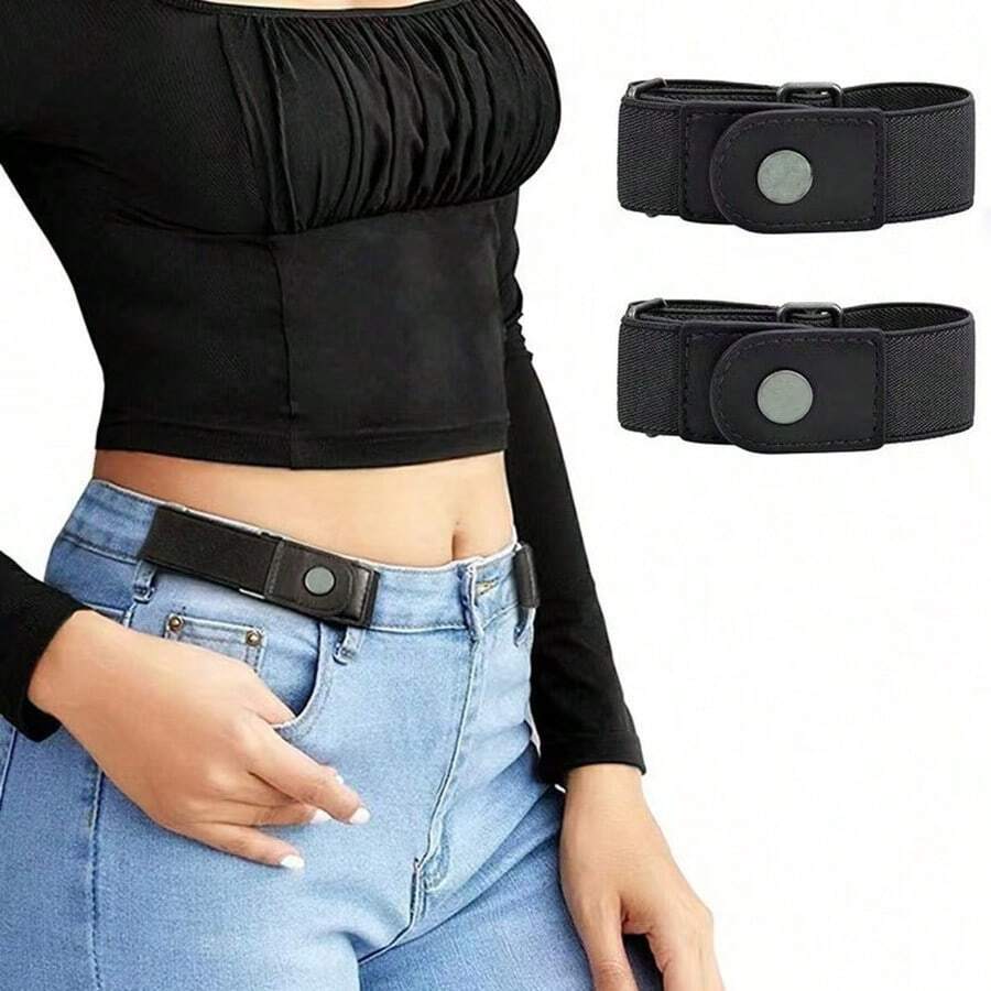 1pc Side Release Elastic Invisible Waist Belt, Korean Style Fashion Versatile Casual Military Training Waist Band - Black - View 1