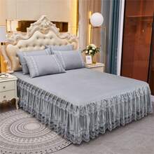 1pc European Lace Bed Skirt, Bed Cover, Bed Protective Cover, Solid Color Lace Bed Skirt (Excluding Pillowcase)