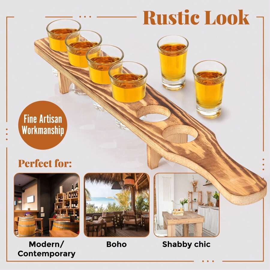 带木制支架的散装酒杯托盘 - 餐厅、酒吧、派对用木制托盘 - 彩色 - 查看 1