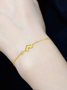 1 件不锈钢韩式时尚简约百搭“Love U Forever”雕刻心形手链，轻巧奢华小众礼品配饰，适合日常通勤、节日、女士 - e字愛心手鍊 - 查看 2