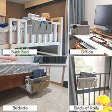 3pcs Bedside Caddy Storage Organizer, Hanging Bag Holder With Pockets For Bedroom, Loft Bed Tent, Bed Curtain, Top Bunk Bed Shelf Accessories (Gray)