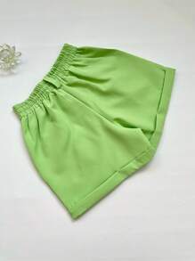 Jemmy Fashion Carnival Tailored Shorts With Elastic Details At The Back, Look , Summer Style, Foreign Style, Thinness, Age-Reducing Temperament, Hot Pants, High Waist Loose, Wide Legs And Shorts Chic & Solid Color, Size Pmg, Have White Black Gray Navy Blue Beige Caramel Brown Coffee - 薄荷綠 - 查看 4