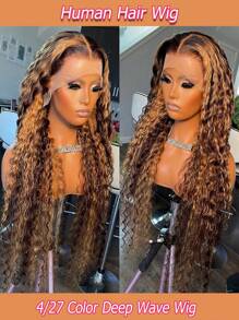 Parrucche con pizzo frontale in capelli umani ricci ombré 4/27 di 13x6 e 13x4 evidenziati per donne, con chiusura frontale trasparente pre-ritemuta in capelli umani Remy brasiliani a onde profonde