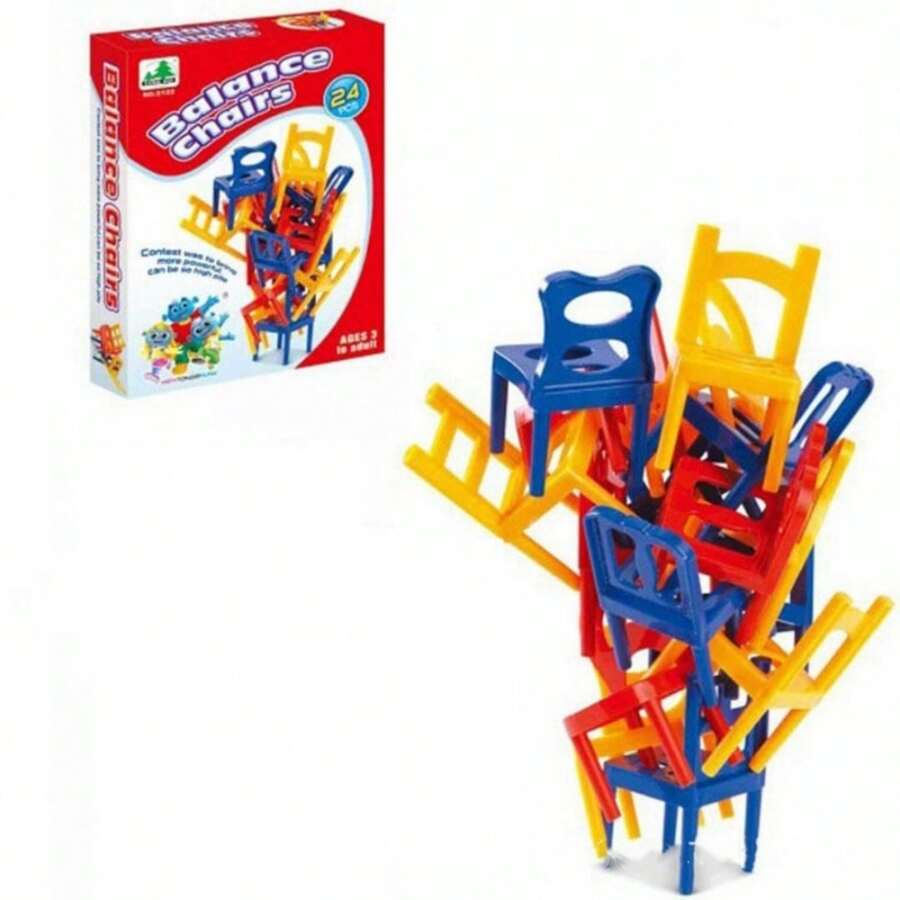24pcs Bright Color Stackable Chairs Puzzle Toy, Tabletop Fun Game, Parent-Child Interactive Multiplayer Board Game, Intellectual Exercise, Brain Development, Stackable Chair Puzzle GameSchool, Student,Stationery,School Supplies