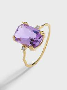 925 Sterling Silver Dreamy Lavender Amethyst Faceted Square Wave Design Ring, Boxed Style Randomized