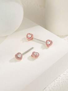 2 piezas Anillos de piercing para pezón de acero de titanio con zirconia en forma de corazón estilo Y2K para mujer - Corazón - Ver 5