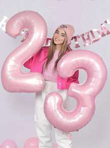 1 个 32/40 英寸粉色纯色铝箔数字气球，0-9 大尺寸涤纶数字气球，装饰气球，可重复使用，适用于生日装饰、派对装饰、周年纪念、房间装饰、结婚纪念日、派对用品 - 粉色 - 查看 1