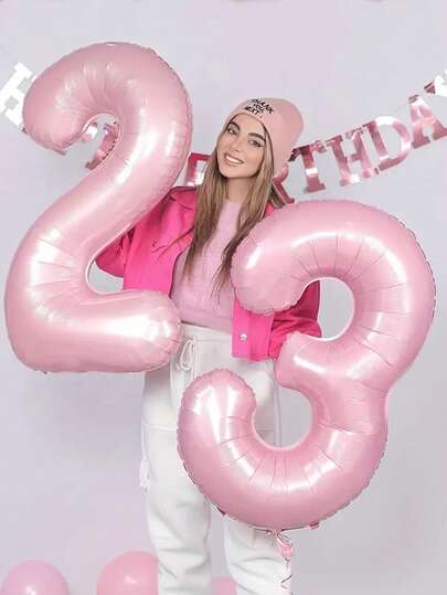 1pc 32/40 Inch Pink Solid Color Foil Number Balloon, 0-9 Large Size Polyester Digit Balloons, Decorative Balloons, Reusable, Suitable For Birthday Decoration, Party Decoration, Anniversary, Room Decoration, Wedding Anniversary, Party Supplies