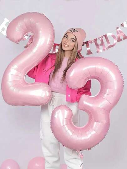 1pc 32/40 Inch Pink Solid Color Foil Number Balloon, 0-9 Large Size Polyester Digit Balloons, Decorative Balloons, Reusable, Suitable For Birthday Decoration, Party Decoration, Anniversary, Room Decoration, Wedding Anniversary, Party Supplies