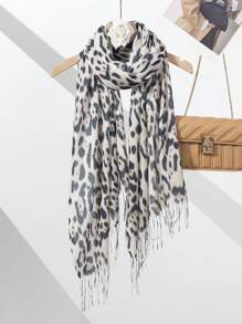 1pc Ladies Retro Leopard Print Tassel Scarf Shawl, Fashionable & Versatile Neck Wrap