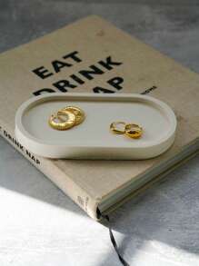 1 pieza Molde de silicona en forma de bandeja elíptica para hacer manualidades con resina, decoración del hogar, plataforma de exhibición de joyas, molde artesanal para yeso