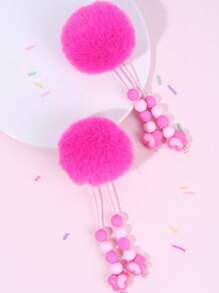 2pcs Toddler Hairball Hair Clips With Tassel,Soft And Cute Hairpins Hair Bows,Exquisite Hair Accessories For Daily Decoration(No Card)