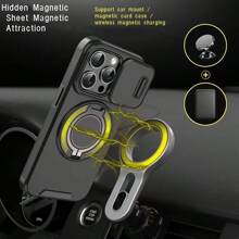Compatible With Iphone 16/15/14/13/12/11/Pro/ Pro Max/Plus Mobile Phone Case, With Sliding Camera Cover + [Full Camera Protection], With 360° Rotating Ring Bracket/Magnetic Car Bracket/Matte Texture Shockproof Mobile Phone Protective Case - Black - View 8