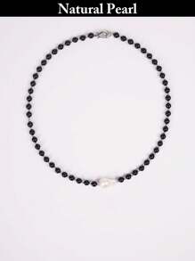 1 件时尚珍珠项链，天然黑珍珠项链配白色巴洛克珍珠，男女通用休闲和场合佩戴，礼品盒 - 黑色 - 查看 6