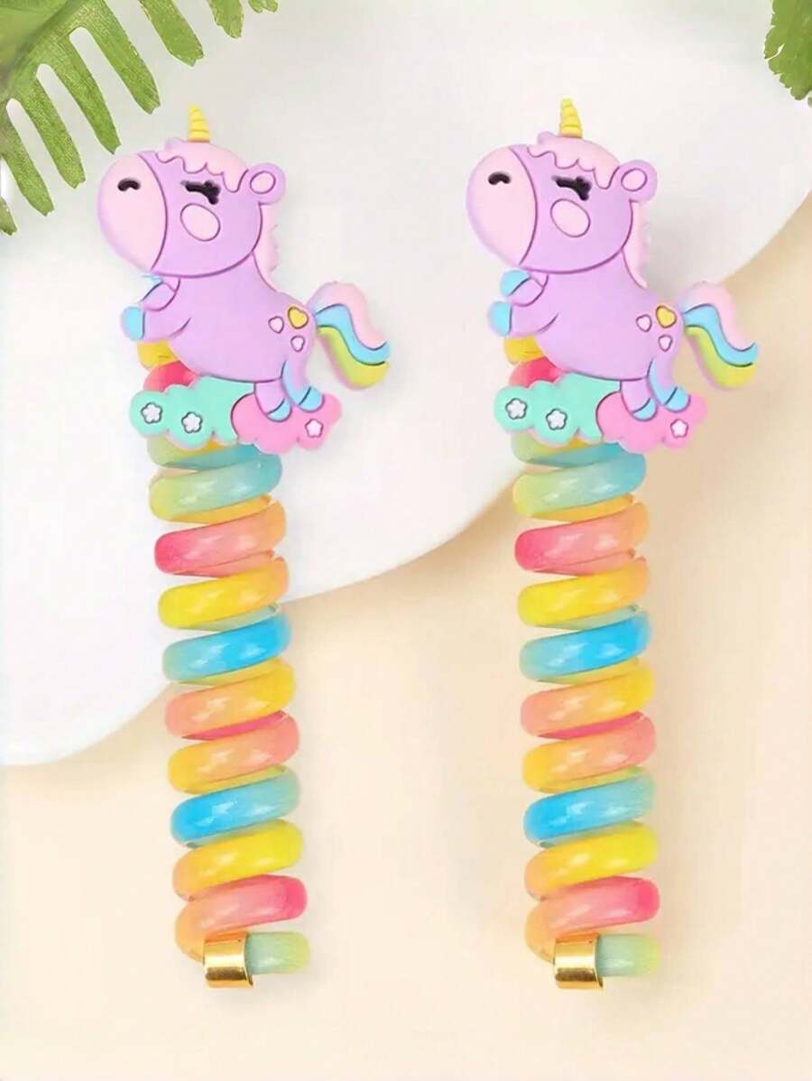 2 件儿童螺旋发圈，时尚高马尾发夹 - 紫色 - 查看 1