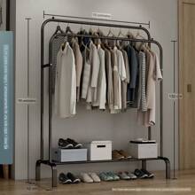 Double Reinforced Clothes Rack Storage Shelf Different Compartments - Black - View 1