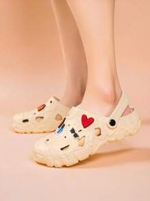 女士可爱镂空心形空气清新剂舒适时尚百搭拖鞋，优雅甜美凉鞋 - 米色 - 查看 4