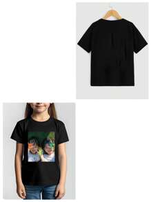 Customized Personalized Printing, Custom Photo Printing, Girls Kids T-Shirt Customization, Customize Your Selfie/Family/Friends/Pet Photos, Birthday/Anniversary/Holiday Pattern Customization, Team Uniforms/Outdoor Wear/Class Uniforms/Sports Jerseys Customization, Personalized Girls Kids Black Short Sleeve Round Neck T-Shirt Customization, Holiday Gifts, Gifts For Best Friends, Custom Birthday Gifts