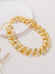 juran 1pc CBB Lightweight Chain Short Necklace, Shiny Punk Hiphop Metallic Necklace