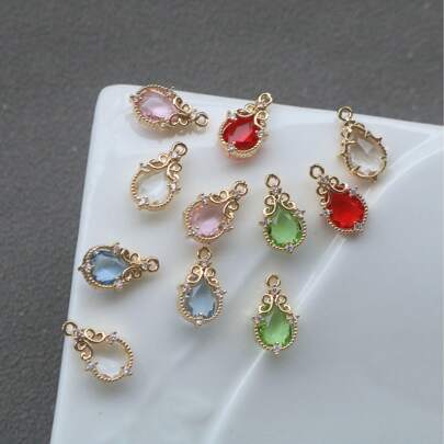 Set de 5 colgantes de aleación de cobre estilo palacio elegante con vidrio incrustado y decoración de cristal colorido, adecuado para manualidades, aretes, collares, pulseras, accesorios con flecos, perfecto como regalo para amantes de la joyería en el Día de San Valentín