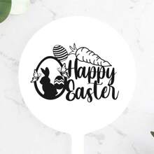 1Pc Personalized Happy Easter Acrylic Cup Cake Topper, Floral Bunny Cake Topper, Customized Easter Egg And Carrot Cake Topper With Butterfly Element, Spring Party Decor