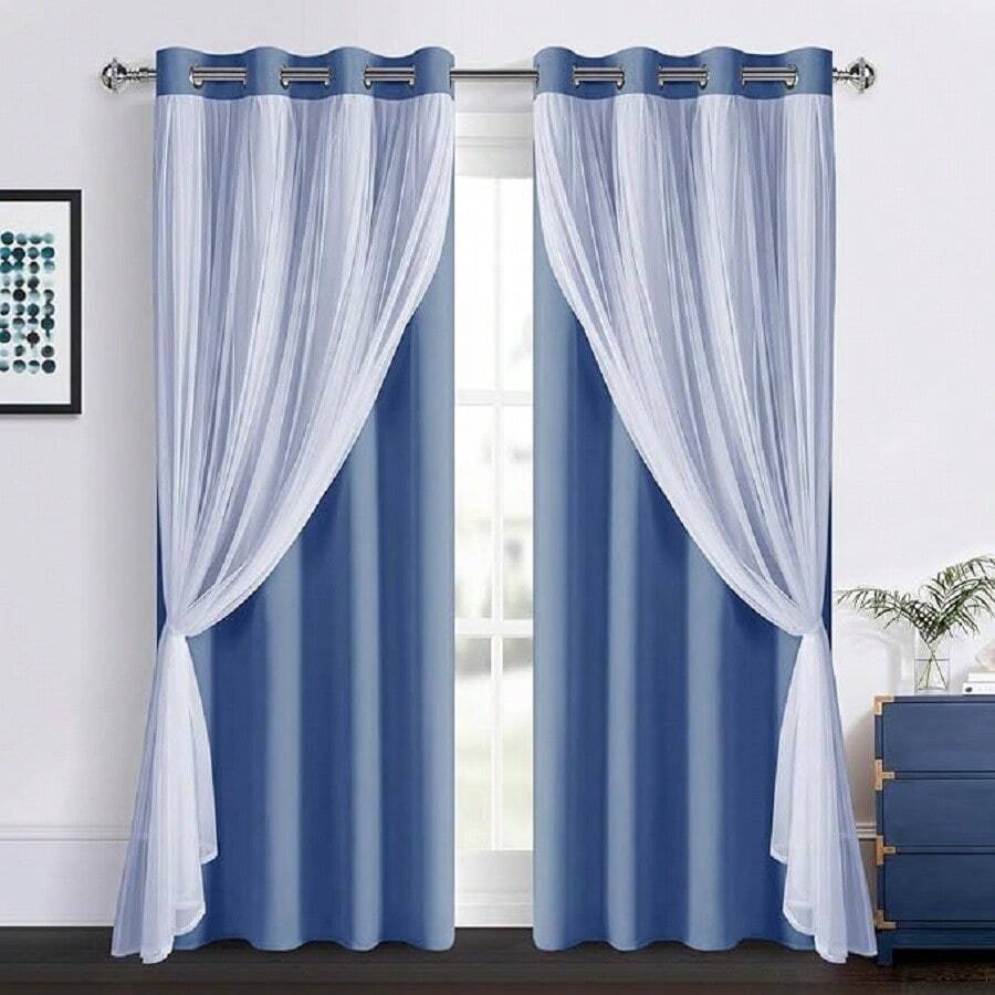 DWCN 2pcs Layered Curtains For Living Room Blackout And Sheer Curtains Grommet Top Window Curtains With Sheer Overlay For Bedroom - Màu xanh bụi bặm - Xem 1