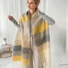 1 件女士格子围巾/披肩，适合日常穿着，秋冬