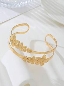 1pc Fashionable Metal Flower Bangle Bracelet, Versatile For Commute, Beach, Party, Suitable As Summer Gift For Best Friend, Girlfriend, Wedding & Honeymoon