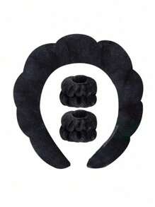 1/3pcs Solid Bath Headband & Bath Wrist Band Set(Black)