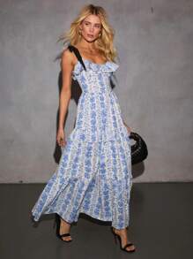 Summer Party Tiered Floral Maxi Dress - Blue - View 1