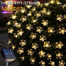 1pc 20/50/100leds Flowers Solar String Lights Outdoor Waterproof LED Solar Light 5M/7M/12M Cherry Flower Lights Twinkle 8 Modes Christmas Garden Party Camping ,Trees, Walls, Fences Decoration(Multicolor/WHITE/Warm White)