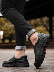 全新时尚男士休闲鞋真皮男鞋手工一脚蹬驾车鞋平底乐福鞋莫卡辛鞋步行鞋 - 黑色 - 查看 4