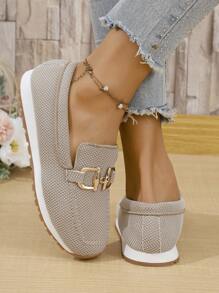 Women's Fashion Classic Versatile Round Toe Elegant Comfortable Non-Slip Breathable Slip-On Flats - Khaki - View 5