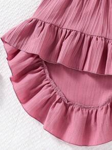 2 件套年轻女孩度假荷叶边泡泡袖上衣 + 高腰荷叶边下摆裙，甜美迷人，适合度假、旅行、海滩派对，适合 4-7 岁，春夏