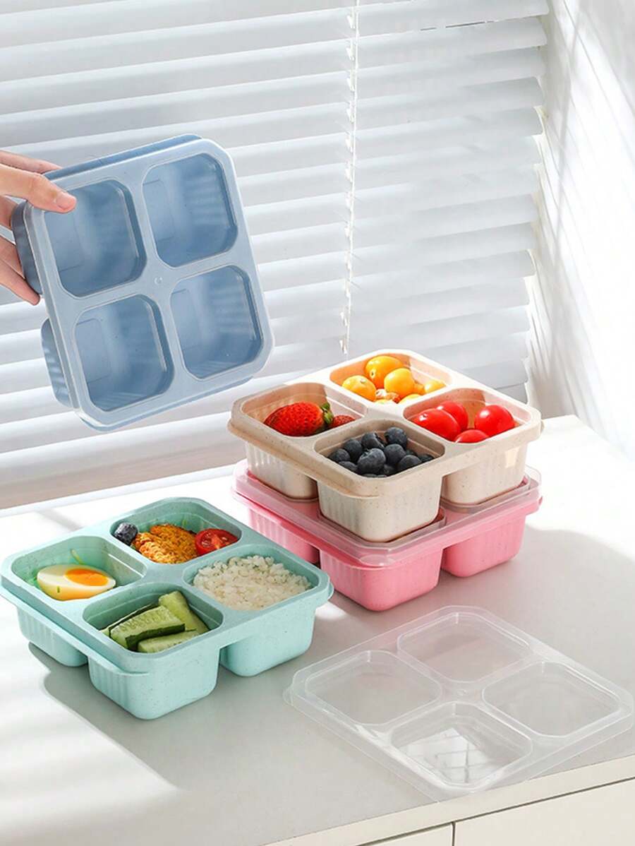 Compartment Snack/Dessert Box, 4-Grid Child's Dry Fruit Plate, Fresh-Keeping Lunch Box - Multicolor - View 1