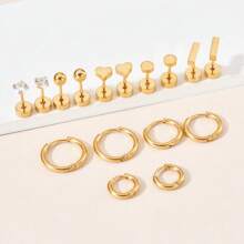 DAILI Set de 8 pares de pendientes dorados para mujer con múltiples perforaciones, de acero inoxidable y titanio, diseños con puntos, bolas, ópalo y circonita cúbica, calibre 20, conjunto de pendientes con aro y de botón con respaldo plano, aptos para pieles sensibles