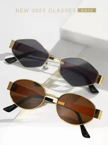 2pcs Retro Oval & Diamond Metal Frame Fashion Glasses, Bohemian Style Fashion Eyewear For Men & Women, Suitable For Daily Wear, Travel, Beach