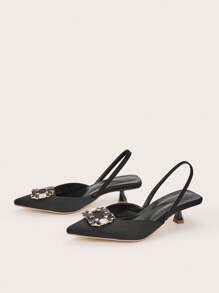 Women's Comfortable Pointed Toe Crystal Buckle High Heel Shoes, Asymmetrical Cut Design, New Arrivals 2024