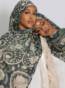 1pc Women Hijab Bohemian Style Watercolor Print Headscarf, Sun-Protection Muticolor Scarf, Elegant Multi-Purpose Shawl For Everyday Use Headband For Abaya