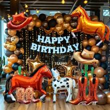 8pcs Western Theme Aluminum Foil Balloons Set, Horse & Cowboy Hat & Boot Shaped Aluminum Foil Balloons, Suitable For Western Cowboy Theme, Birthday Party Decoration, Horse Racing Events, Outdoor Dining Decor